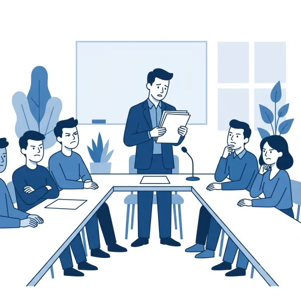 住民の視線を気にする理事会の様子のイラスト