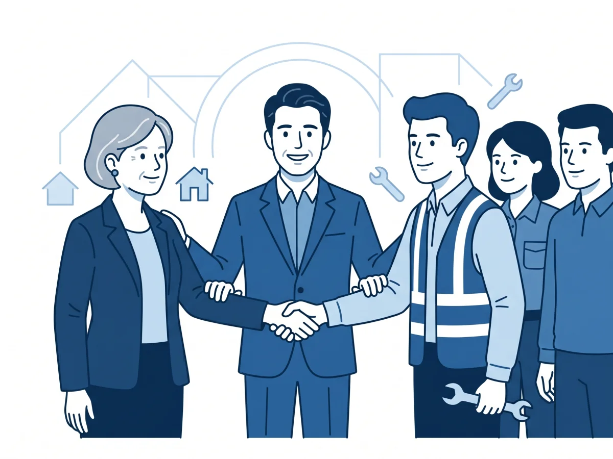 発注者と施工会社の間に立つコンサルタントのイラスト